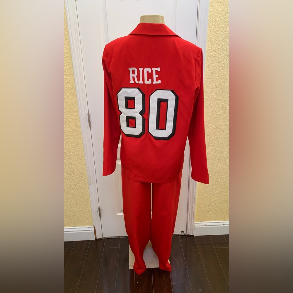 NWT PrettyLittleThing Size 4 Blazer & Size 6 Pants Upcycled 49ers 2pc Pants Suit